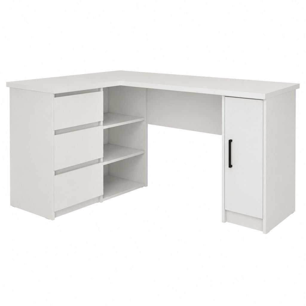 Bureau d'angle avec rangements blanc en panneaux de particules mélaminés 140 x 120 x 75 cm