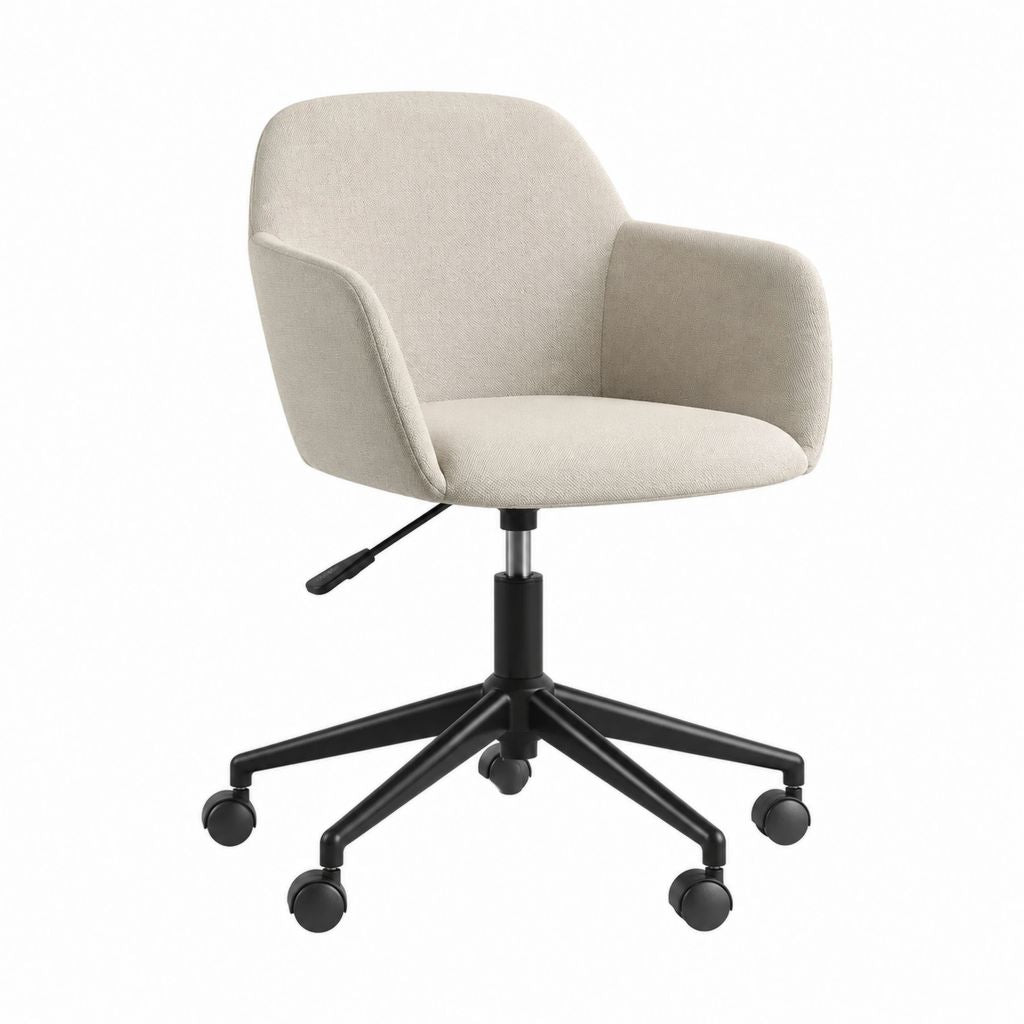 Chaise de bureau à roulettes beige en polyester avec accoudoirs hauteur réglable 84-94 x 61 x 61 cm