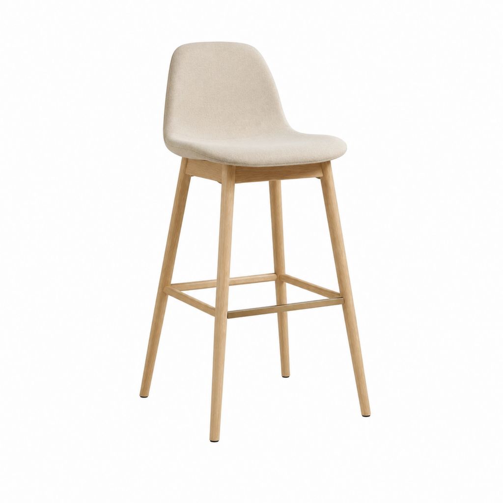 Tabouret de bar beige en polyester et chêne massif avec dossier 46 x 52 x 100 cm
