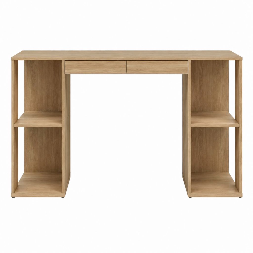 Bureau droit avec tiroir et étagères chêne clair en panneaux de particules 120 x 50 x 75 cm