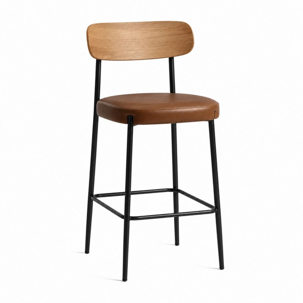 Tabouret de bar avec dossier marron en similicuir PU et contreplaqué 47 x 51 x 96 cm