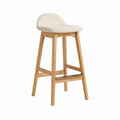 Tabouret de bar beige en chêne massif et polyester avec dossier arrondi 95 x 47 x 49 cm