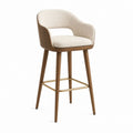 Tabouret de bar avec accoudoirs beige et noyer en polyester bouclette 52 x 54 x 104 cm