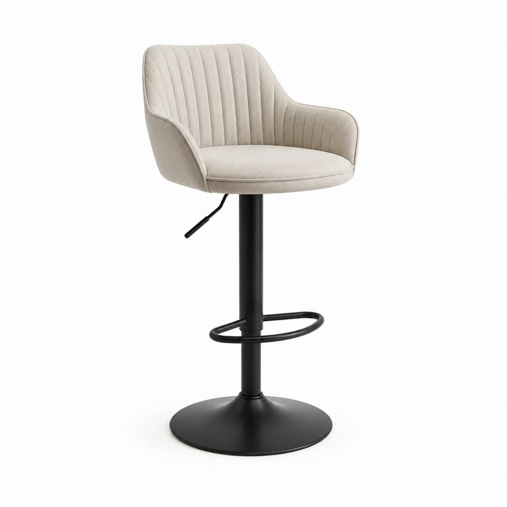 Tabouret de bar réglable beige en polyester et acier à dossier arrondi 52 x 55 x 89-109 cm