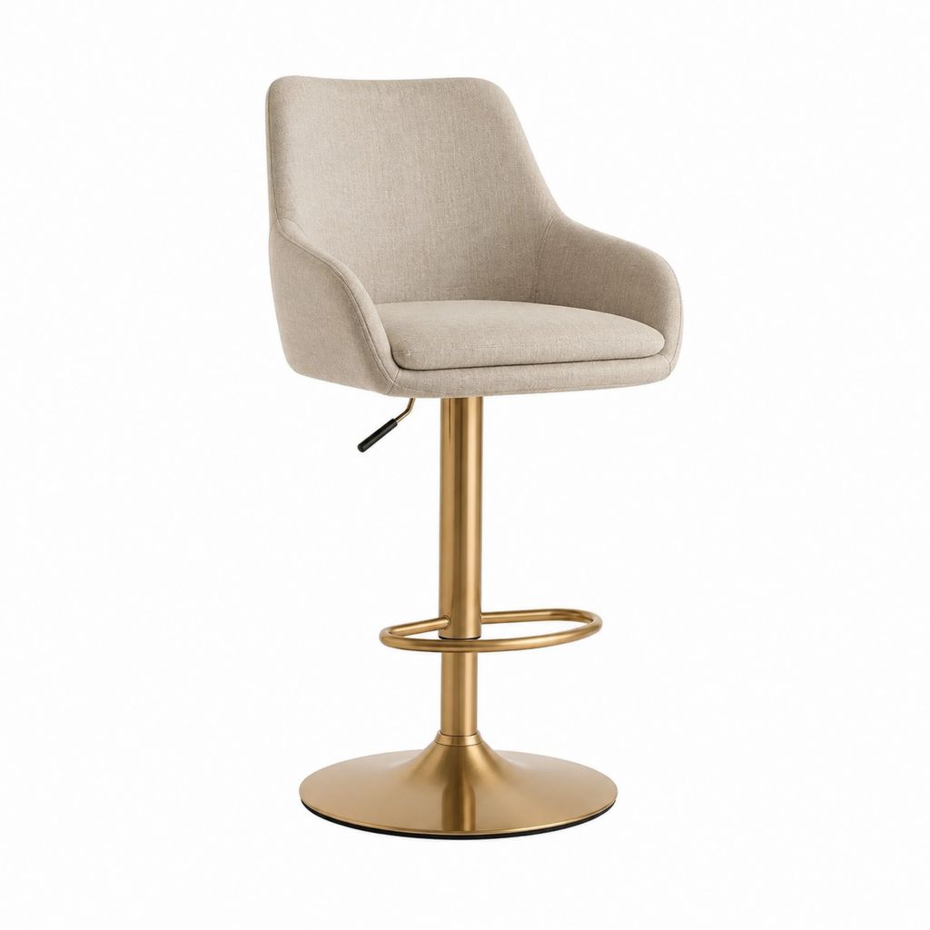 Tabouret de bar pivotant réglable beige en polyester et acier doré 51 x 52 x 93-114 cm