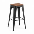 Tabouret de bar carré noir et brun en acier et panneau MDF 43 x 43 x 76 cm