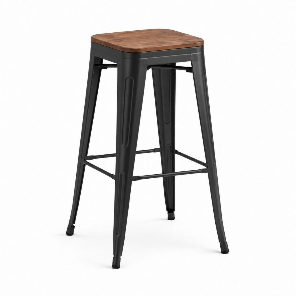 Tabouret de bar carré noir et brun en acier et panneau MDF 43 x 43 x 76 cm