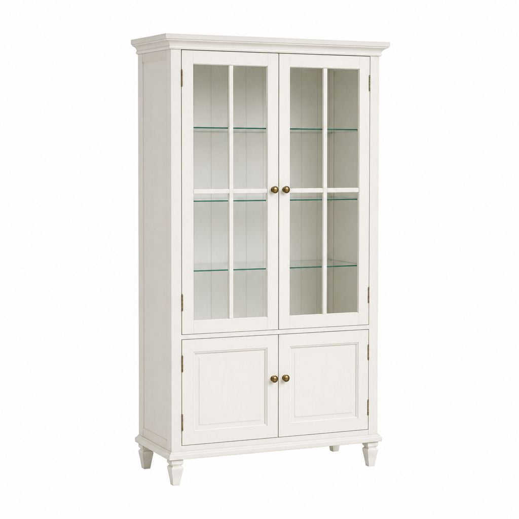 Vitrine de salon blanche en MDF et verre trempé 4 portes 100 x 40 x 190 cm