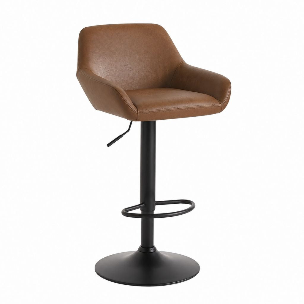 Tabouret de bar réglable pivotant marron en cuir synthétique PU avec piètement en acier 53 x 52 x 87-109 cm