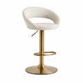 Tabouret de bar réglable pivotant beige en polyester et acier doré avec dossier arrondi 53 x 50 x 106 cm