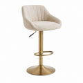 Tabouret de bar réglable pivotant beige en polyester avec piètement acier doré 52 x 55 x 89-109 cm