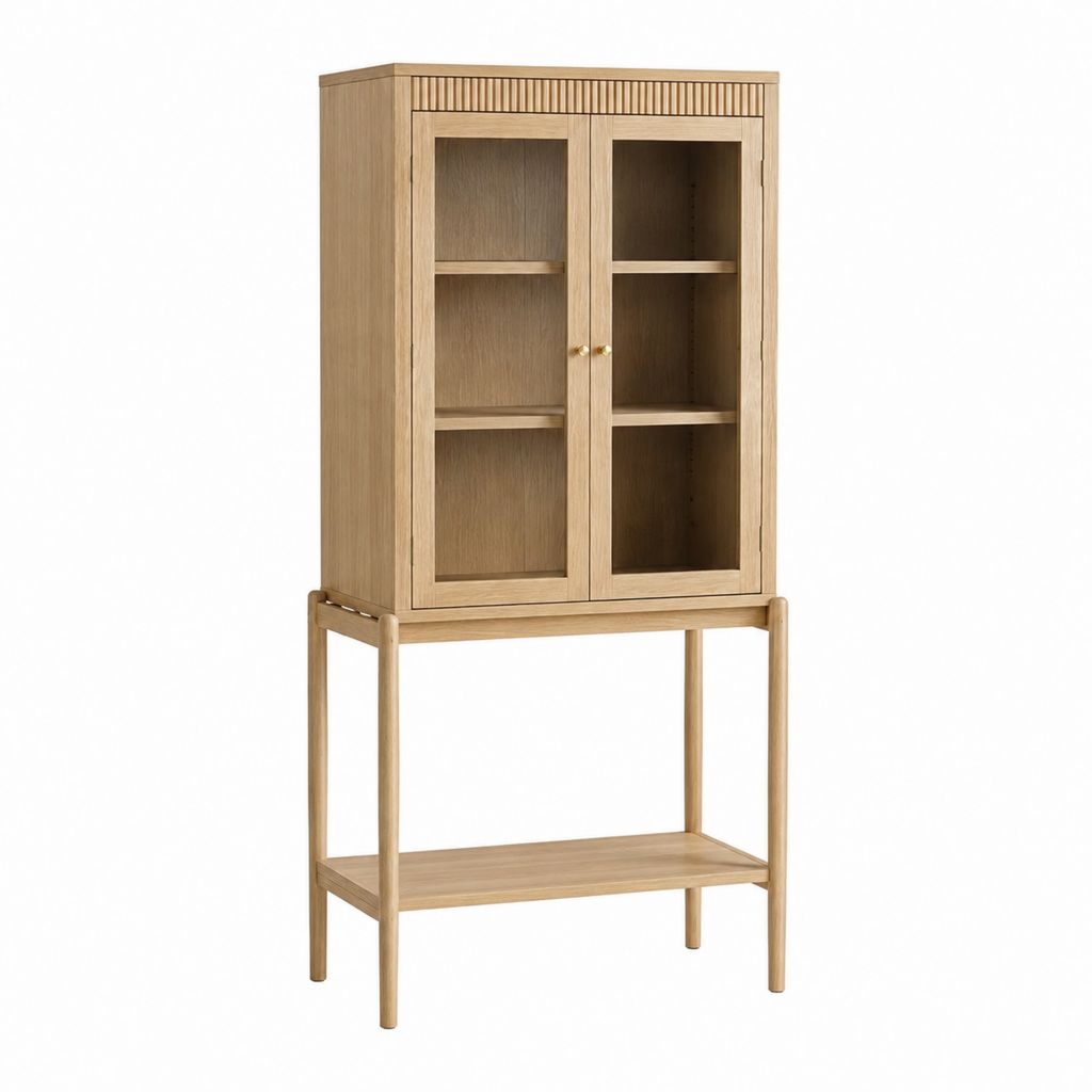 Vitrine haute en chêne massif naturel avec portes vitrées 80 x 40 x 180 cm