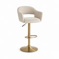 Tabouret de bar pivotant réglable beige en polyester et acier doré 53 x 54 x 88-109 cm