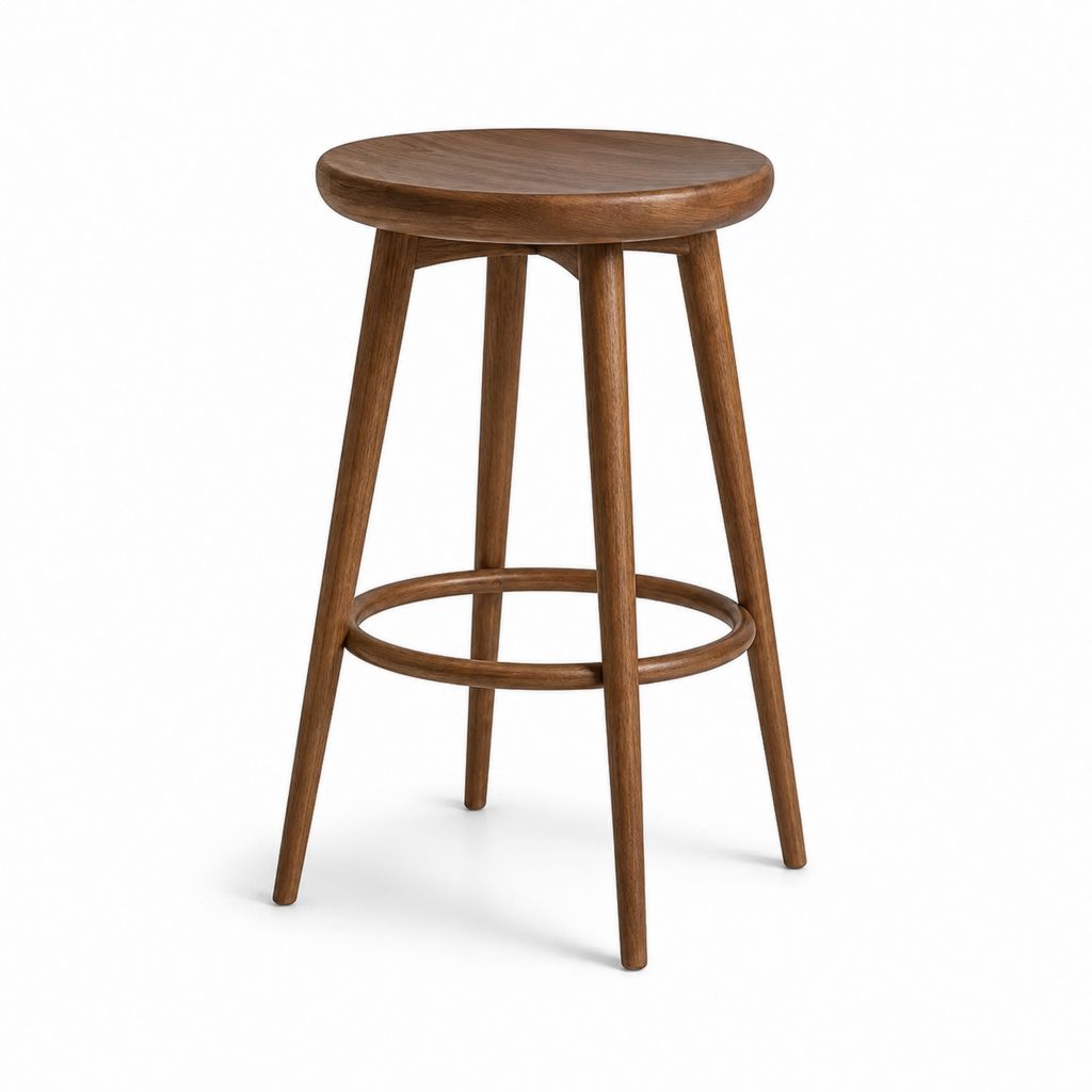 Tabouret de bar rond marron en bois massif 40 x 40 x 75 cm