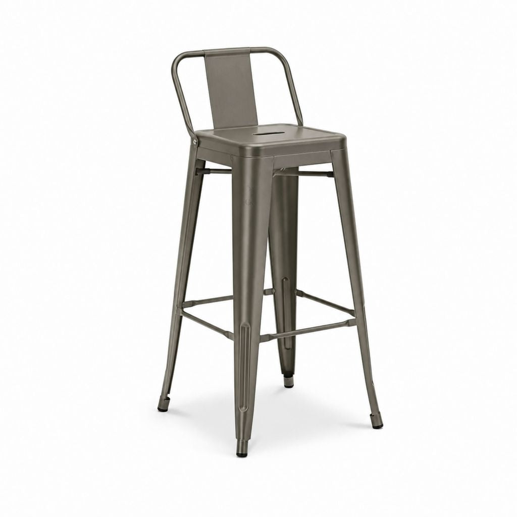 Tabouret de bar avec dossier gris en acier 43 x 43 x 96 cm hauteur d’assise 76 cm